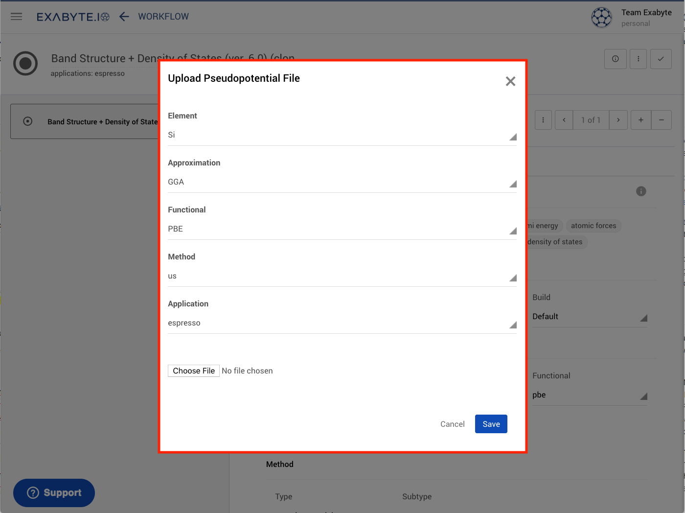 Upload Pseudopotential Upload Pseudopotential