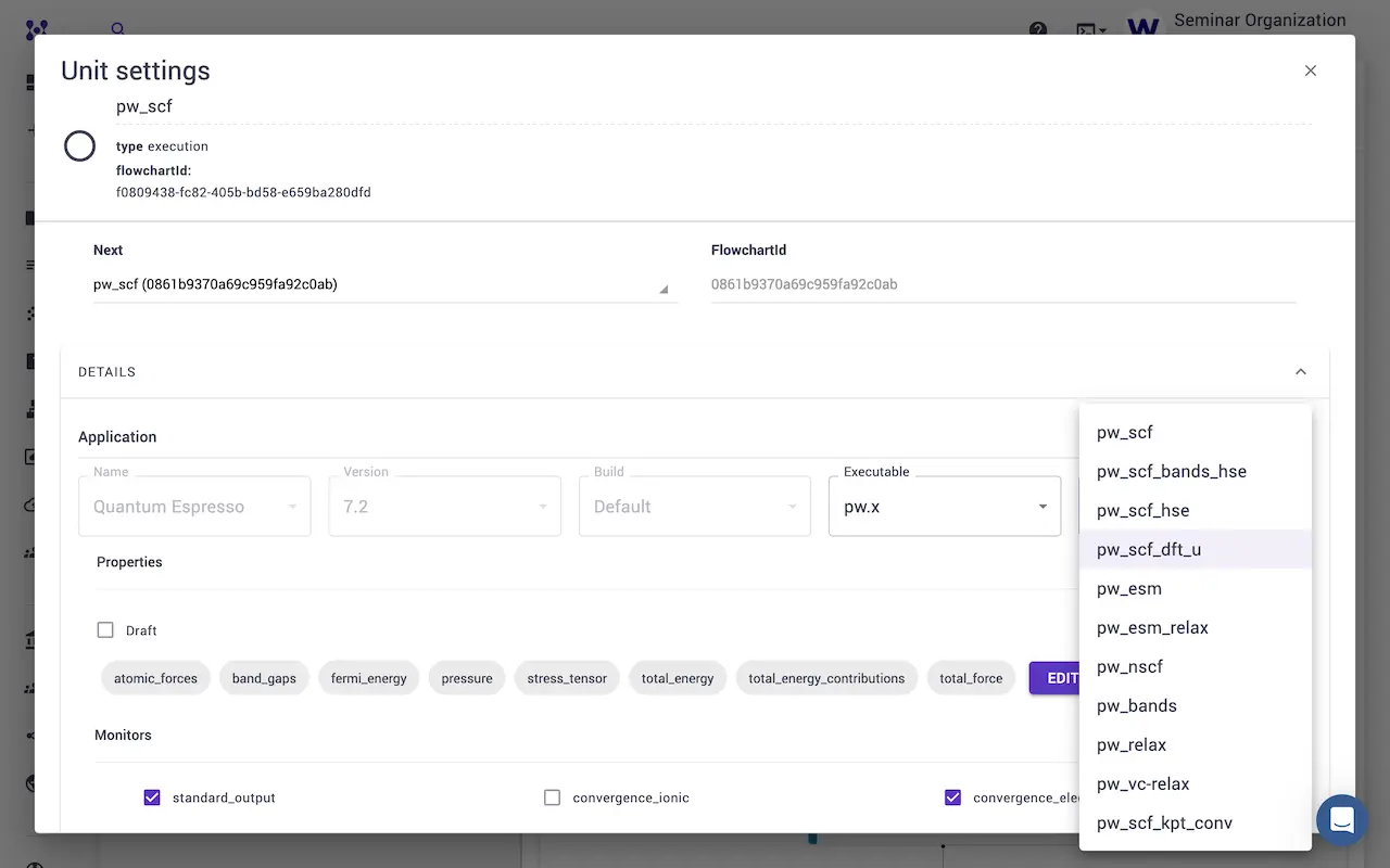 Select executable and flavor Select executable and flavor