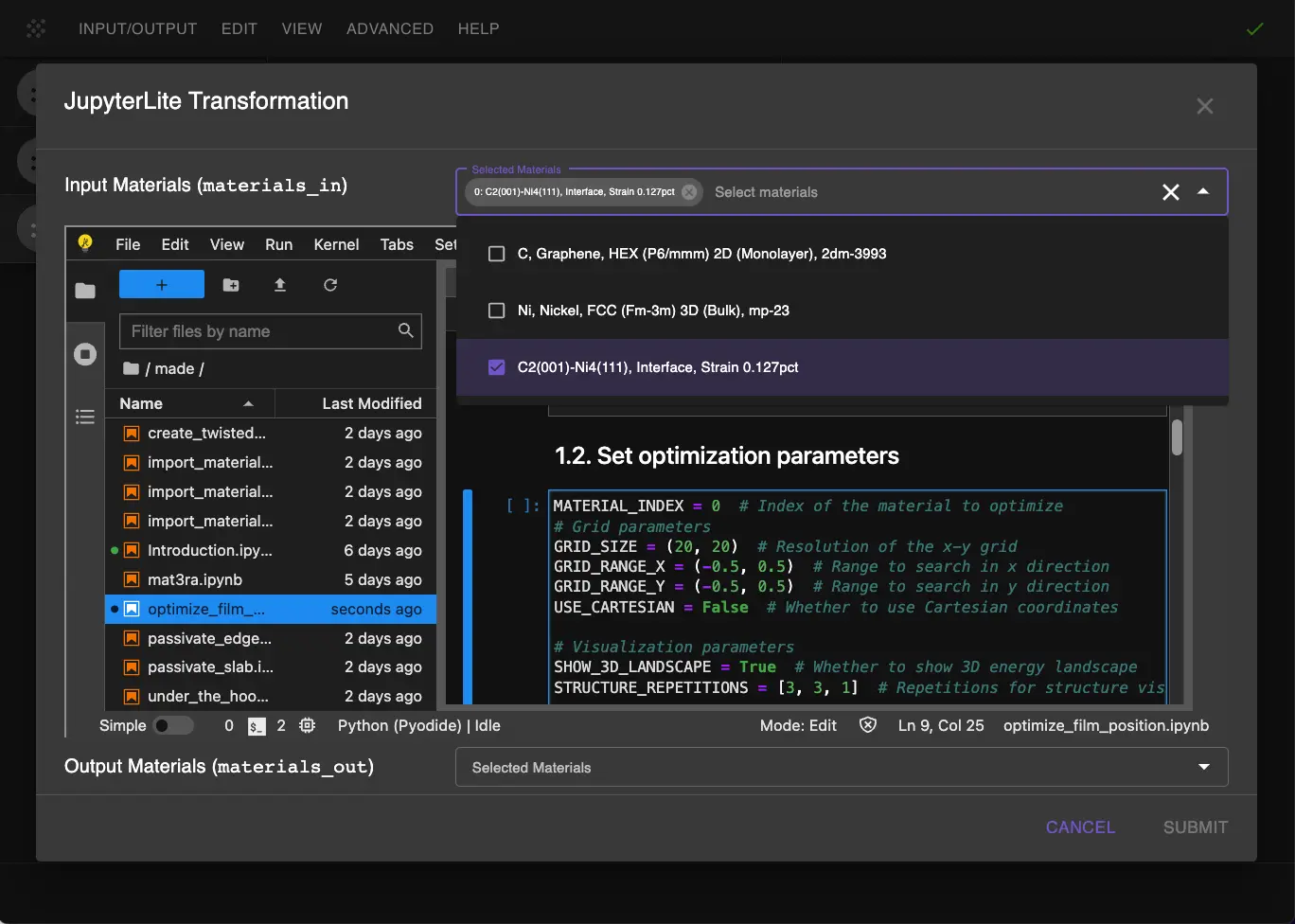 Optimization parameters for Gr/Ni(111) Optimization Parameters