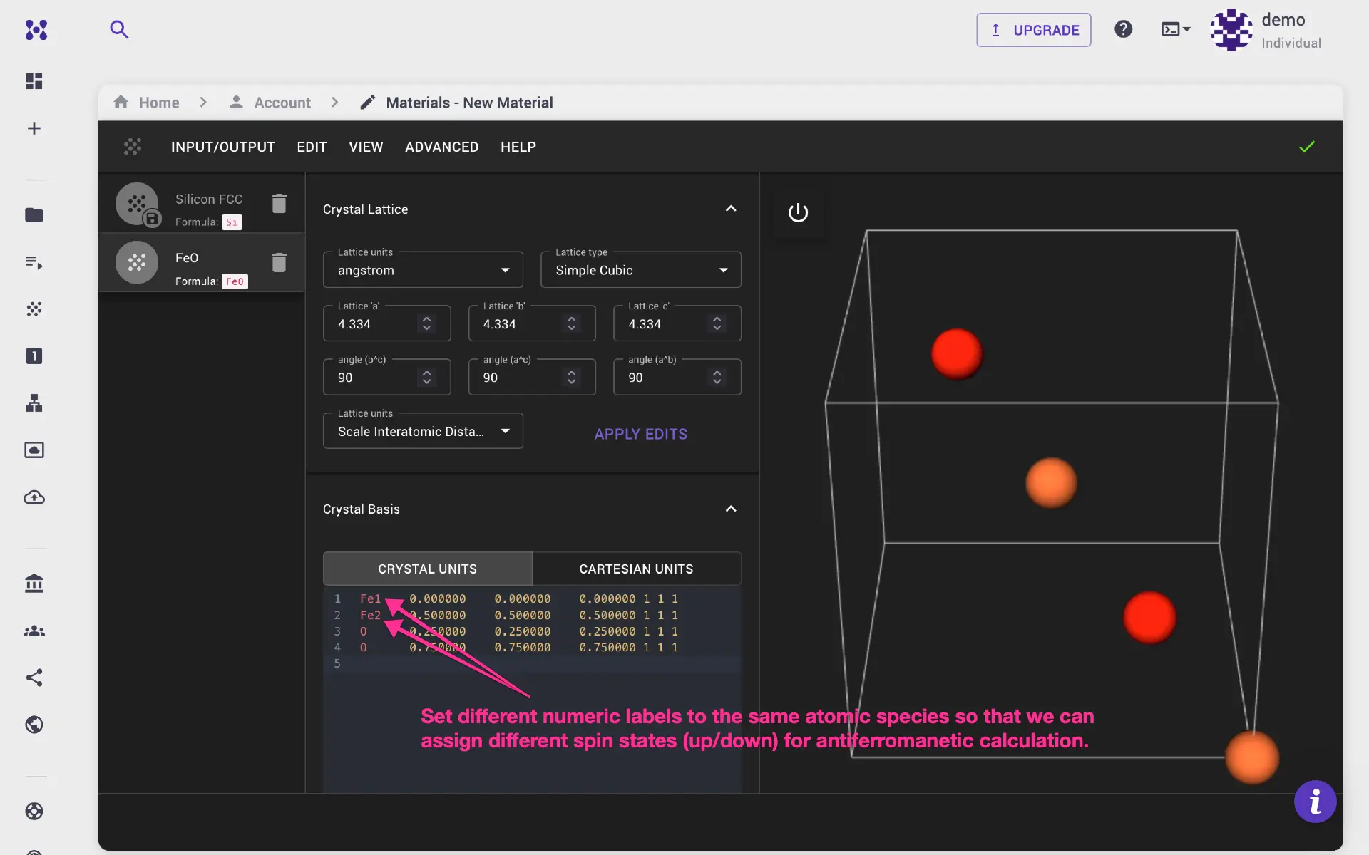 materials designer with atomic labels materials designer with atomic labels